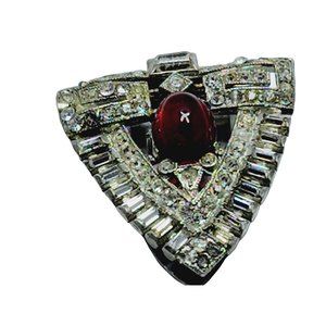 Antique Art Deco Ruby Cabochon Paste Dress Clip (A894)